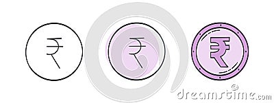 Icons of the Indian Rupee. Painted rupee symbol. Signs of the currencies of the world. Vector illustration Vector Illustration