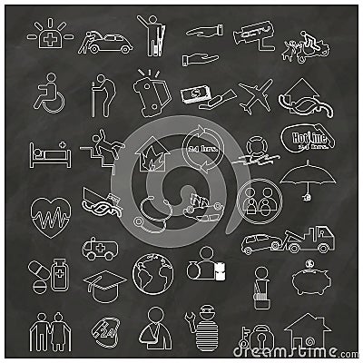 Icons about insurance types, hand-drawn Vector Illustration