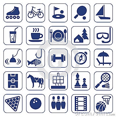 Icons, leisure, entertainment, leisure, Hobbies, monochrome, flat. Vector Illustration