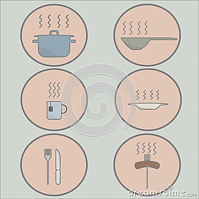 Icons on a light background utensils hot food Vector Illustration