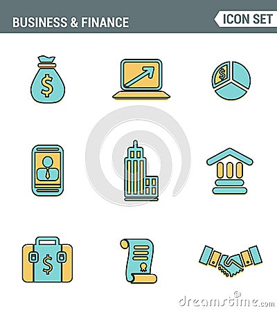 Icons line set premium quality of business economic development, financial growth. Modern pictogram collection flat design style. Stock Photo