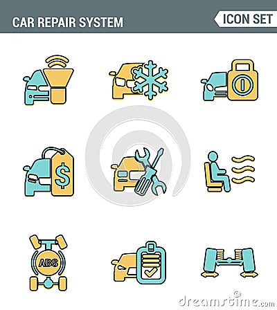 Icons line set premium quality of car repair system icon automobile instrument service. Modern pictogram collection flat design Stock Photo
