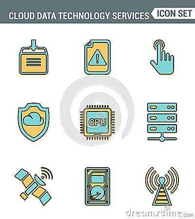 Icons line set premium quality of cloud data technology services, global connection. Modern pictogram collection flat design style Stock Photo