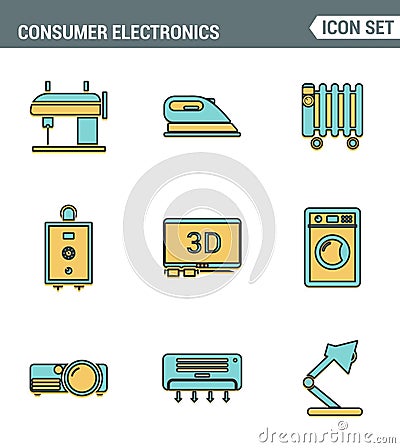 Icons line set premium quality of home appliances, household consumer electronics. Modern pictogram collection flat design style Stock Photo