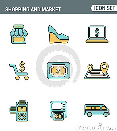 Icons line set premium quality of shopping symbol, shop elements and commerce items, market objects store products. Stock Photo