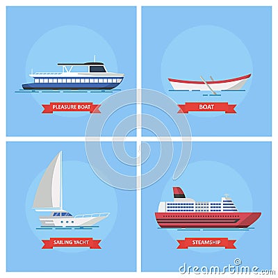 Icons marine ships and boats in a flat style. Vector Illustration