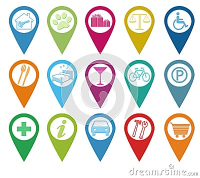 Icons for markers on maps Stock Photo