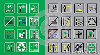Icons Measuring device for oil pipeline on green and grey background Vector Illustration