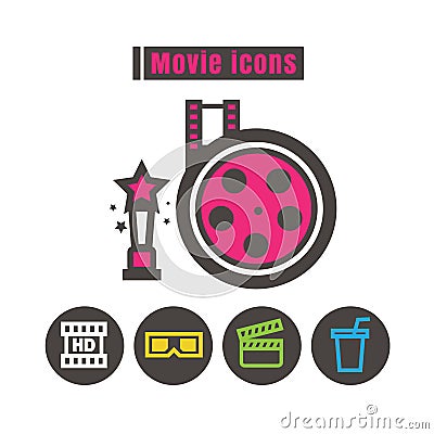 Icons movie colour vector on white background Vector Illustration