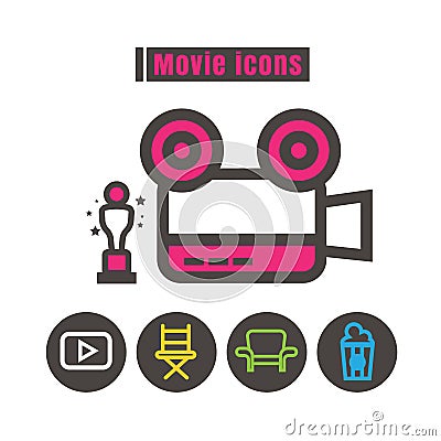 Icons movie colour vector on white background Vector Illustration