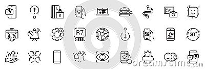 Icons pack as Analysis graph, Phone survey and Smile line icons. For web app. Vector Vector Illustration