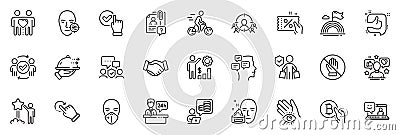 Icons pack as Approved teamwork, Corrupt and Friends couple line icons. For web app. Vector Stock Photo