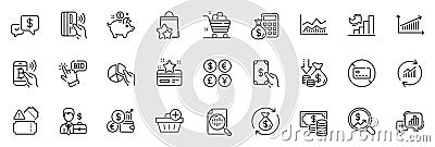 Icons pack as Receive money, Payment received and Contactless payment line icons. For web app. Vector Vector Illustration
