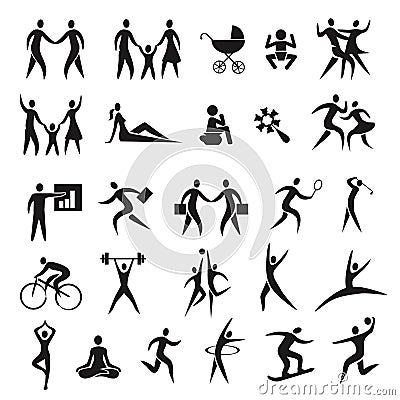 Icons people family business sport. Vector Illustration