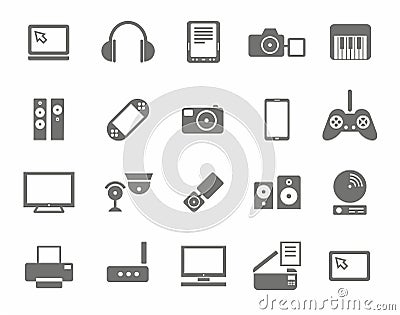 Icons, photo & video equipment, audio equipment, monochrome, white background. Vector Illustration