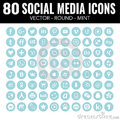 Mint social media icons - for web design and graphic design Vector Illustration