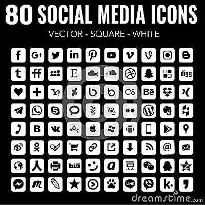 Square social media icons - for web design and graphic design - Vector white Vector Illustration