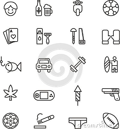 Icons related to boys and men Vector Illustration