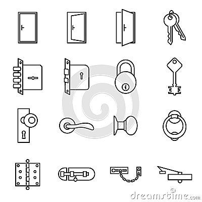 Icons related to doors and locks Vector Illustration