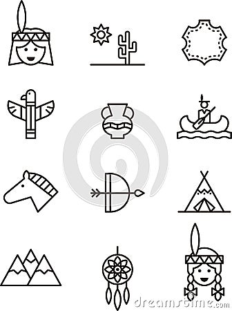 Icons related to native Americans Vector Illustration
