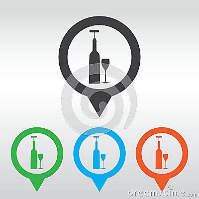 icons related to wine including wine bottle, wine glass, corkscrew. icon map pin Editorial Stock Photo