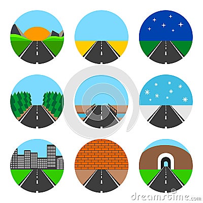 Icons of road landscapes Vector Illustration