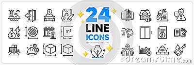 Icons set of Algorithm, Entrance and Engineering team line icons. For web app. Vector Vector Illustration
