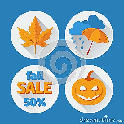 Icons set autumn flat design. Vector Illustration