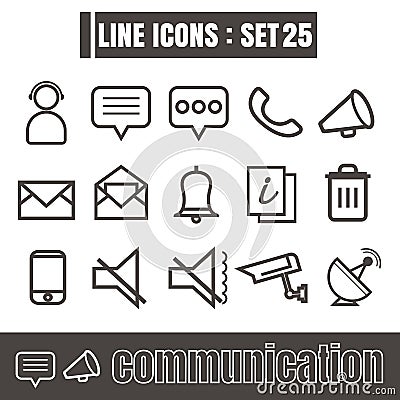 Icons set communication line black Modern Style design elements Vector Illustration