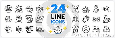 Icons set of Cyber attack, Online voting and Manual doc line icons. For web app. Vector Vector Illustration