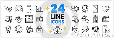 Icons set of Dating app, Air balloon and Engineering documentation line icons. For web app. Vector Vector Illustration