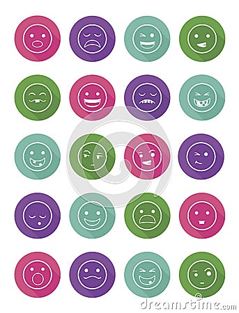 Icons set 20 emotional smiles in circles Stock Photo