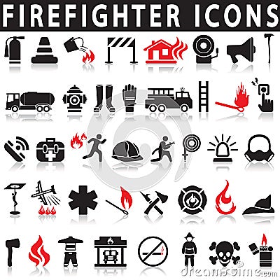 Icons set firefighter Vector Illustration