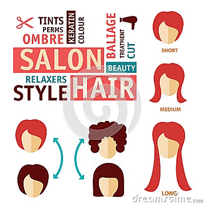 Icons set in flat design style with hair treatment, steps to prevent hair falling. hair salon icon Vector Illustration