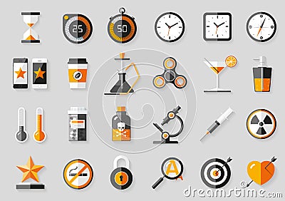 Icons set in flat style. Twenty four different objects on gray background. Vector design elements for you business projects Vector Illustration