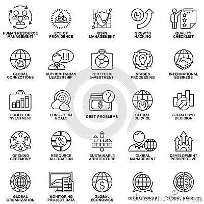 Icons set global business, economics and marketing. Vector Illustration