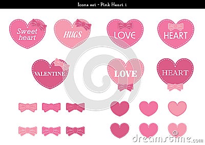 Icons set of hearts with pink color theme - 1 Stock Photo