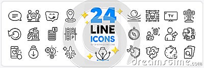 Icons set of Inspect, Timer and Equality line icons. For web app. Vector Stock Photo
