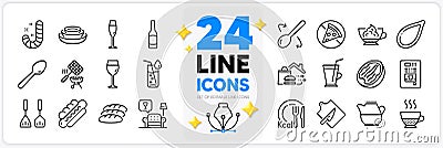 Icons set of Lounge, Calories and Prohibit food line icons. For web app. Vector Vector Illustration