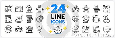 Icons set of Love coffee, Cherry and No burger line icons. For web app. Vector Vector Illustration