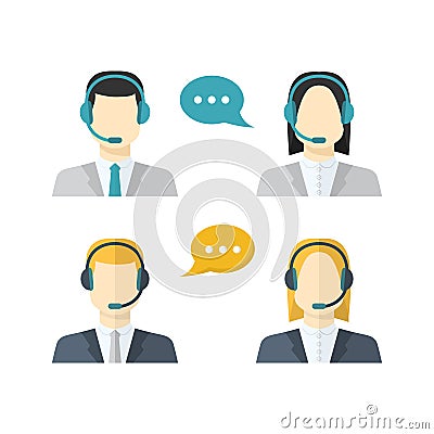 Icons set Male and female call center avatars in a flat style Vector Illustration