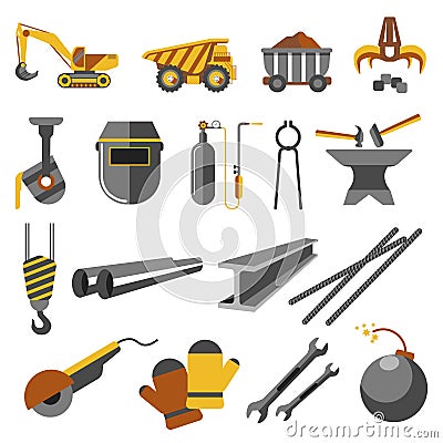 Icons set of metallurgy industry Vector Illustration