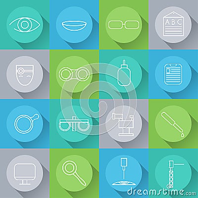 icons set of ophthalmology and optometry in flat desi Vector Illustration