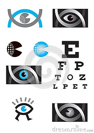 Optician, optometry, eye, icon set. Vector Illustration