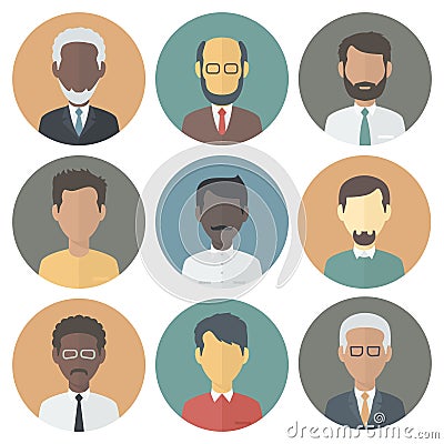 Icons Set of Persons Male Different Ethnic Vector Illustration