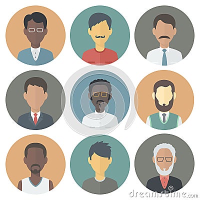 Icons Set of Persons Male Different Ethnic Vector Illustration