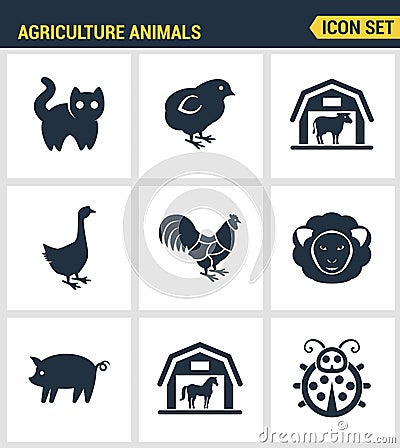 Icons set premium quality of agriculture animals barn farming animal farm icon set. Modern pictogram collection flat design style Stock Photo