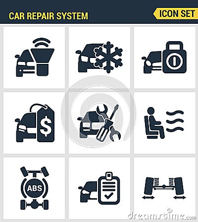 Icons set premium quality of car repair system icon automobile instrument service. Modern pictogram collection flat Vector Illustration