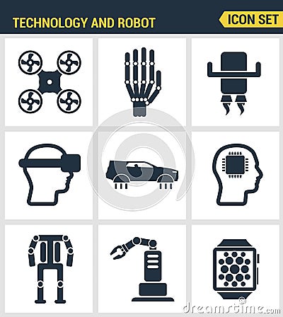 Icons set premium quality of future technology and artificial intelligent robot. Modern pictogram collection flat design Vector Illustration