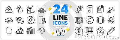 Icons set of Software bug, Question mark and Inspect line icons. For web app. Vector Stock Photo